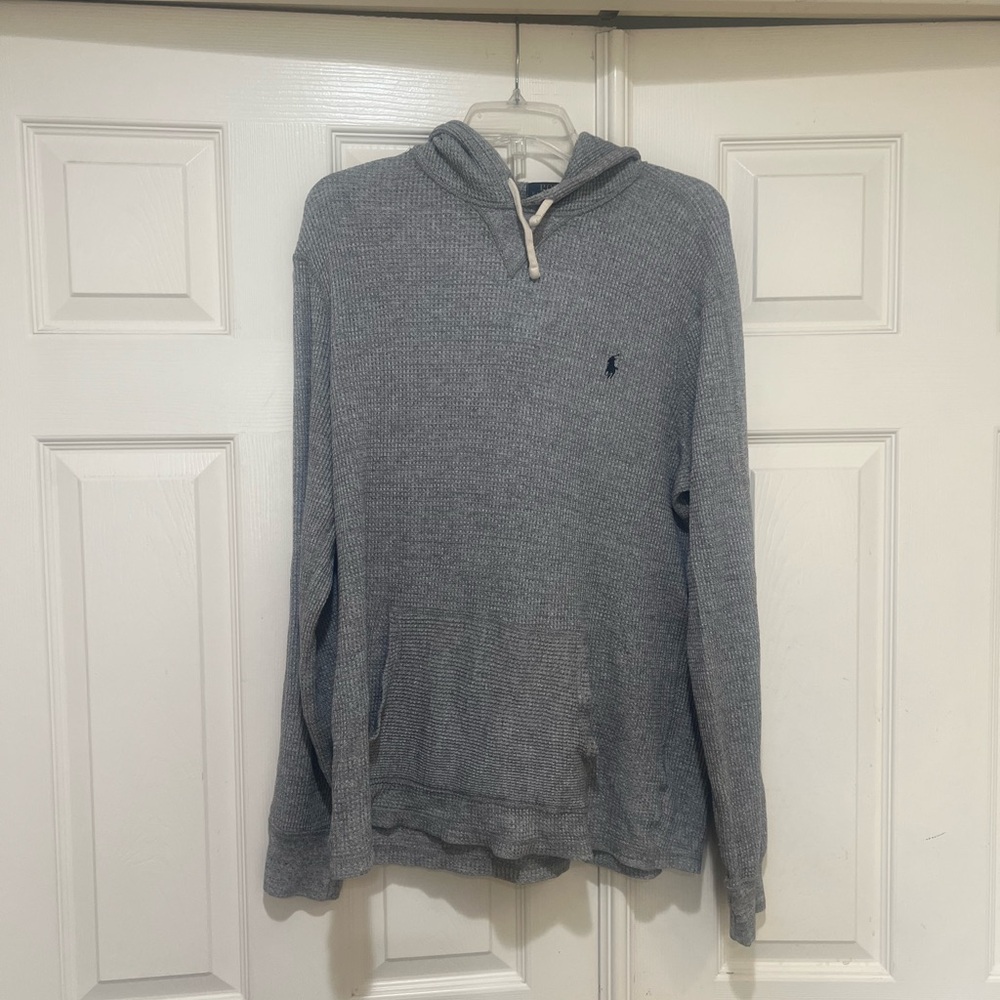Polo Ralph Lauren Thermal Hoodie‎ Men’s Large Grey Pullover Lightweight Waffle